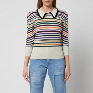 Munthe Cruz Striped Scalloped Collar Ribbed Knit Sweater Top Size 6
